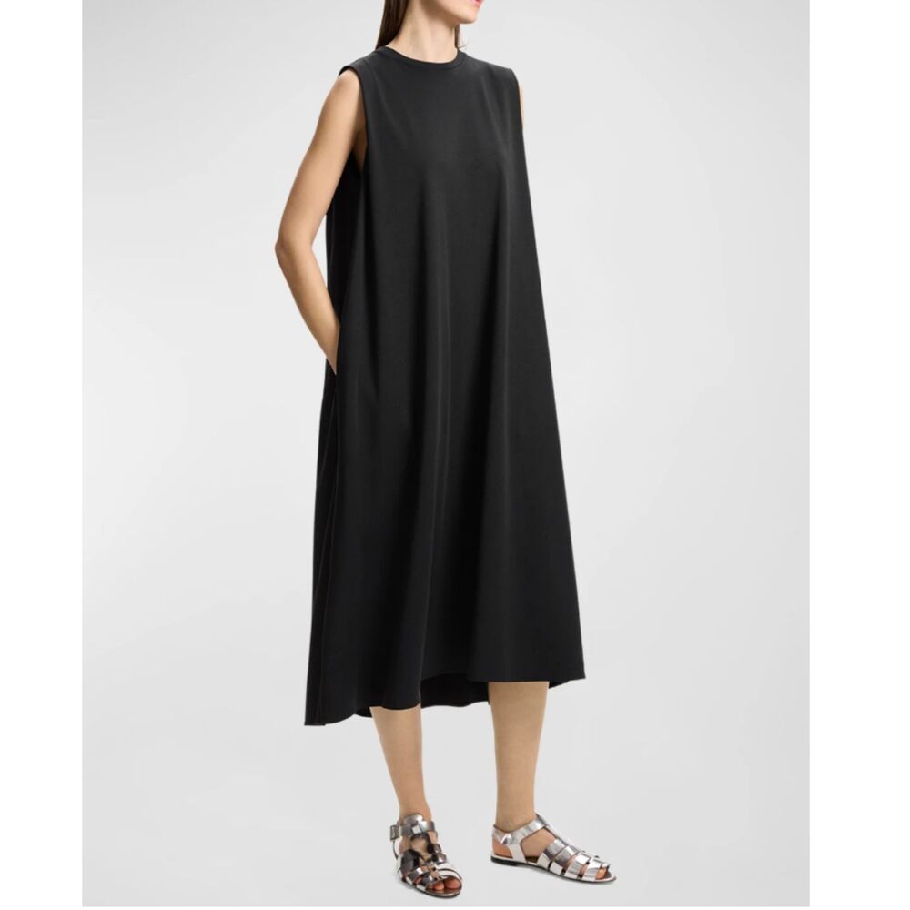 Clinton Knit Crewneck Sleeveless Midi Dress, Black